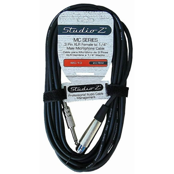 Studio Z Microphone Cable 20Ft Female XLR to 1/4 Inch TS Male Mono 3 PIN Flexible Mic Cable Unbalanced Interconnect Wire Mic Cord for Dynamic Sound Built to Last (Single)