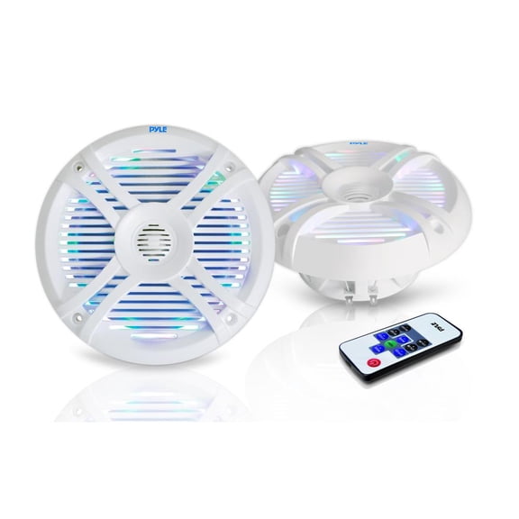 PYLE PLMRX68LEW - Hydra Dual 6.5" Waterproof Marine Grade Speakers, Built-in Multi-Color LED Lights, 250 Watt, Pair (White)