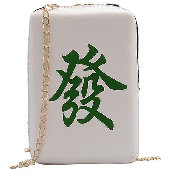 Jiibva Women Shoulder Bag Chinese Mahjong Printing Crossbody Bag with Chain Strap Small Mahjong Shape PU Leather Messenger Bag