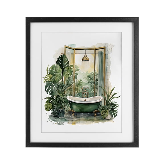 Bathtub in Tropical Oasis Black Framed Print Under Glass, design by Lettered and Lined