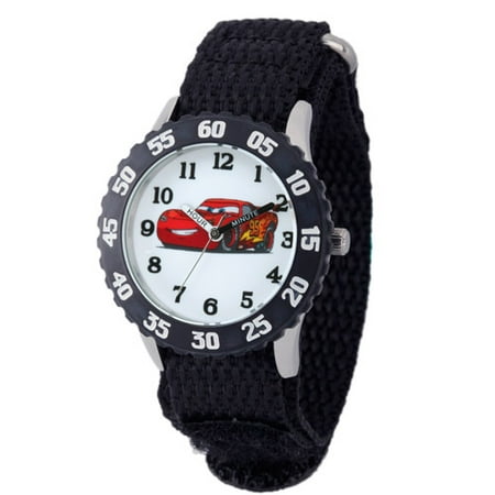Black Bezel Watch - Disney Cars Boys' Stainless Steel Case with Bezel Watch, Black Nylon Strap