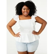 Sofia Jeans by Sofia Vergara Women's Plus Size Mixed Media Peplum Top