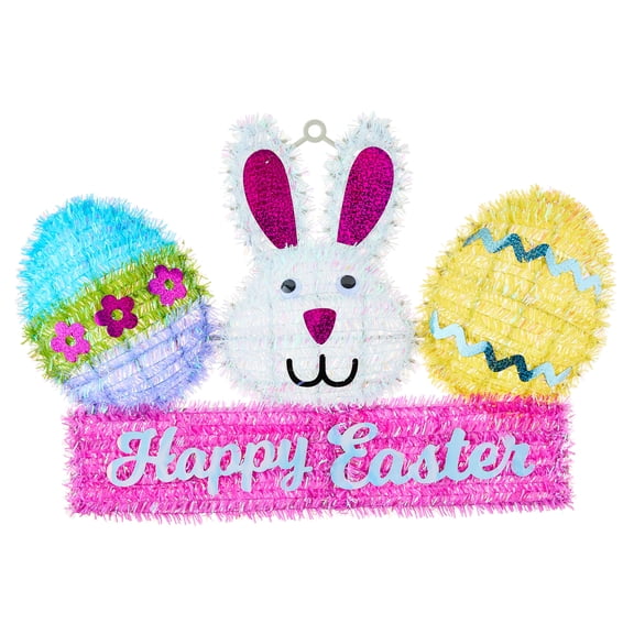 Happy Easter Banner Tinsel Wreath, Multicolor, 14", Easter by Way To Celebrate