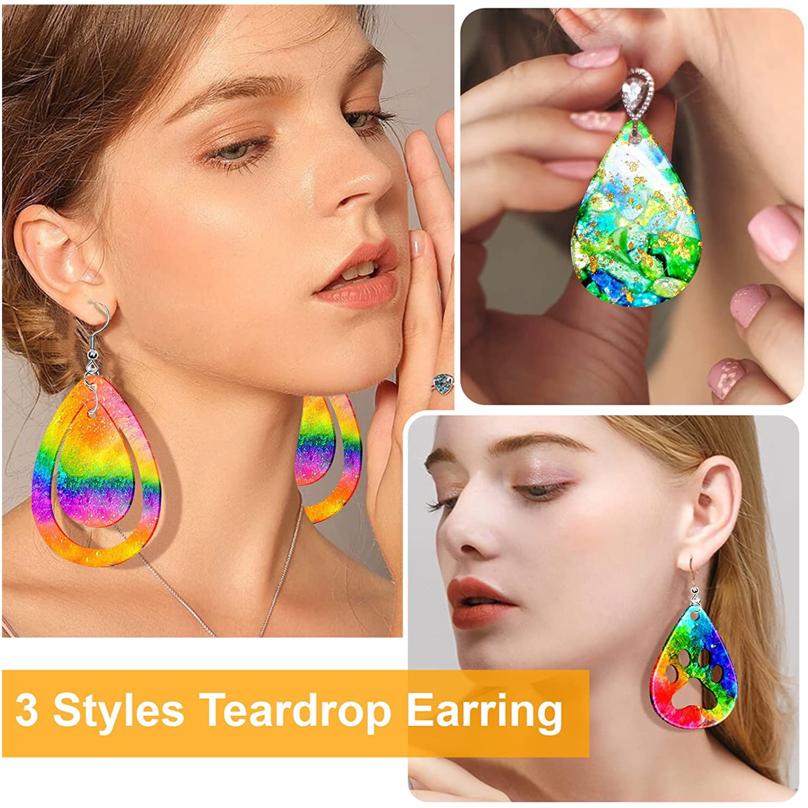 TINYSOME 113Pcs DIY Teardrop Resin Jewelry Mold with Earring Backs &  Earring Hooks Set Epoxy Resin Casting Mold Earring Pendant 