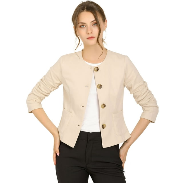 Chaqueta de Mujer Allegra K Vintage con Botones Beige XS