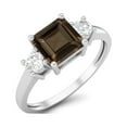thumbnail image 2 of 0.95 Ctw Princess cut Square Smoky Quartz 925 Sterling Silver Trio Stone Dainty Women Mother's Day Gift Ring, 2 of 4