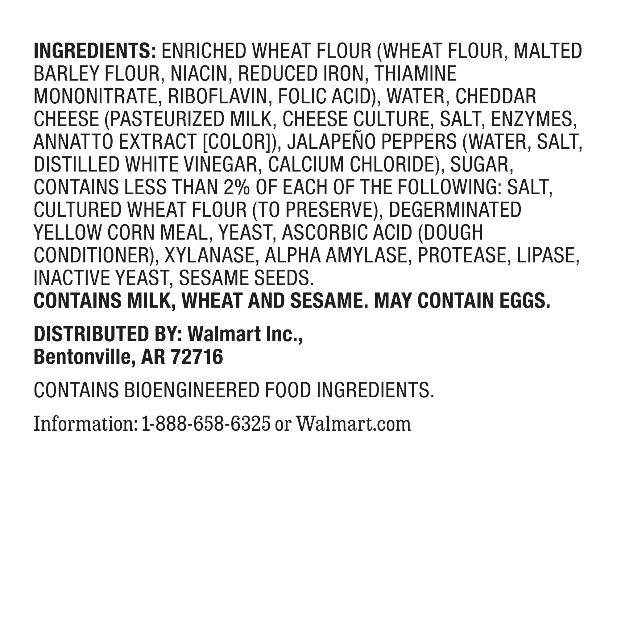 Marketside Fresh Jalapeno Cheddar Bagels, Wheat and Barley Flour, Shelf-Stable, 18 oz, 4 Count