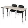 Regency 60 x 24 in. Kee Height Adjustable Classroom Table, Maple & 2 Andy 18 in. Stack Chairs - Black