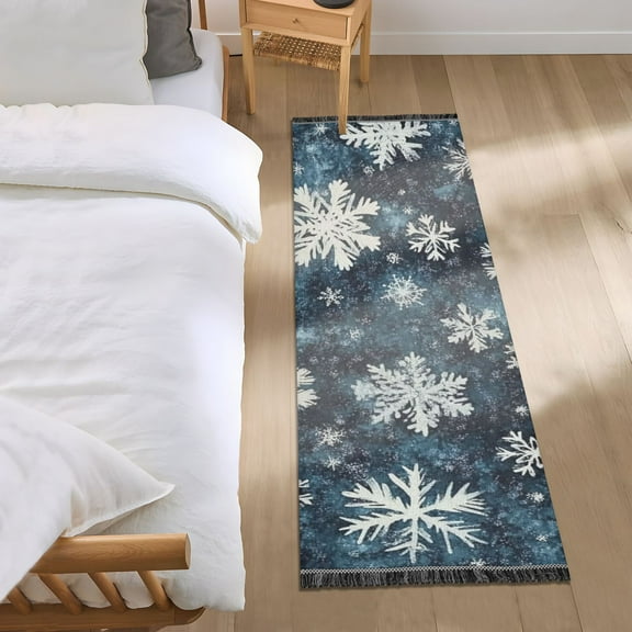 Winter Snowflakes Bedroom Runner Rug 2'x 6' Non Slip Carpet Indoor Home Area Rug Living Room