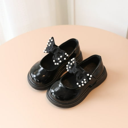 

Ovzne Toddler Shoes Baby Girls Cute Fashion Pearl Bow Non-slip Round Head Small Leather Princess Shoes