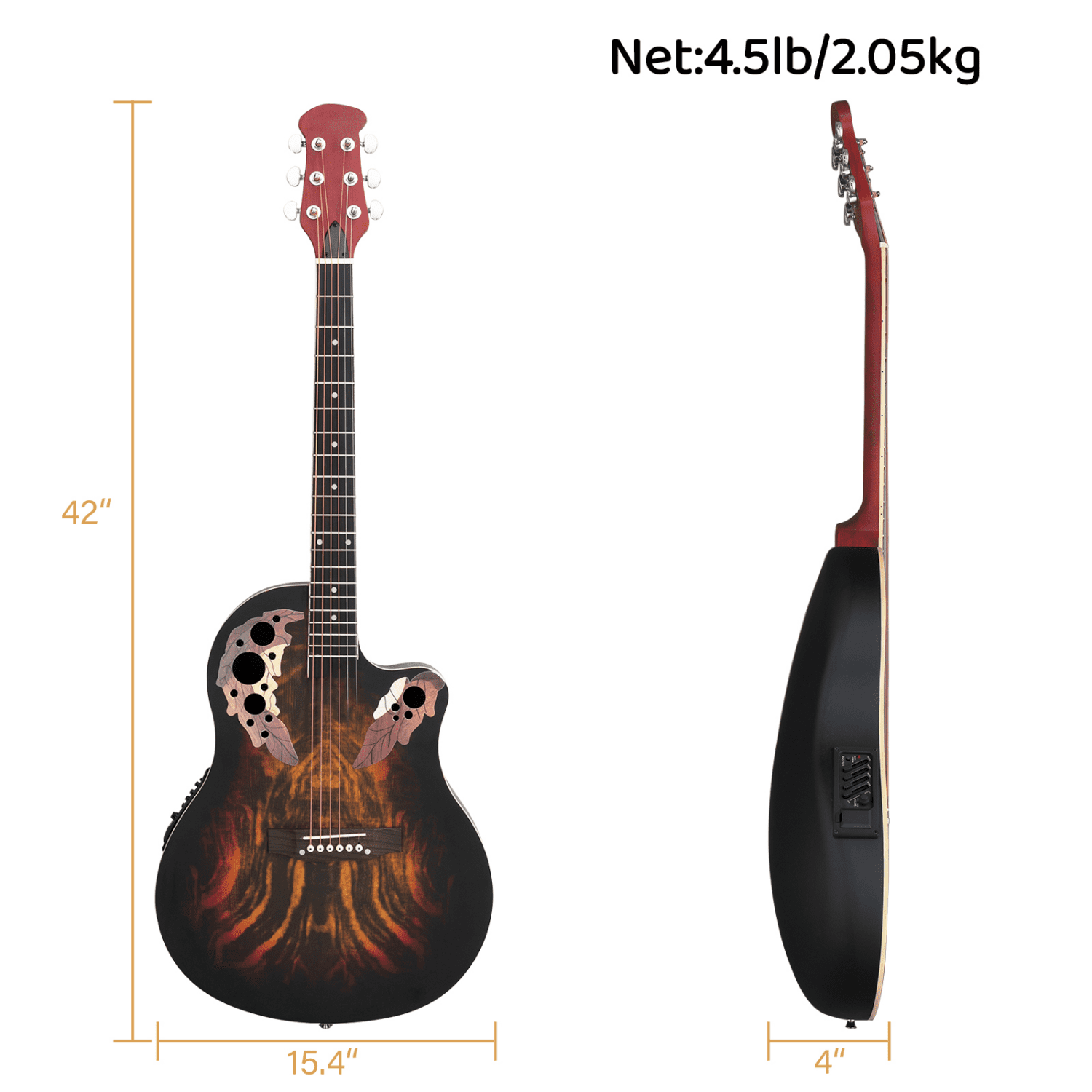 Hassch 41in Beginner Acoustic Guitar with Gig Bag, Full Size Cutaway Guitar Starter with Wrench Tool, Sunset Color