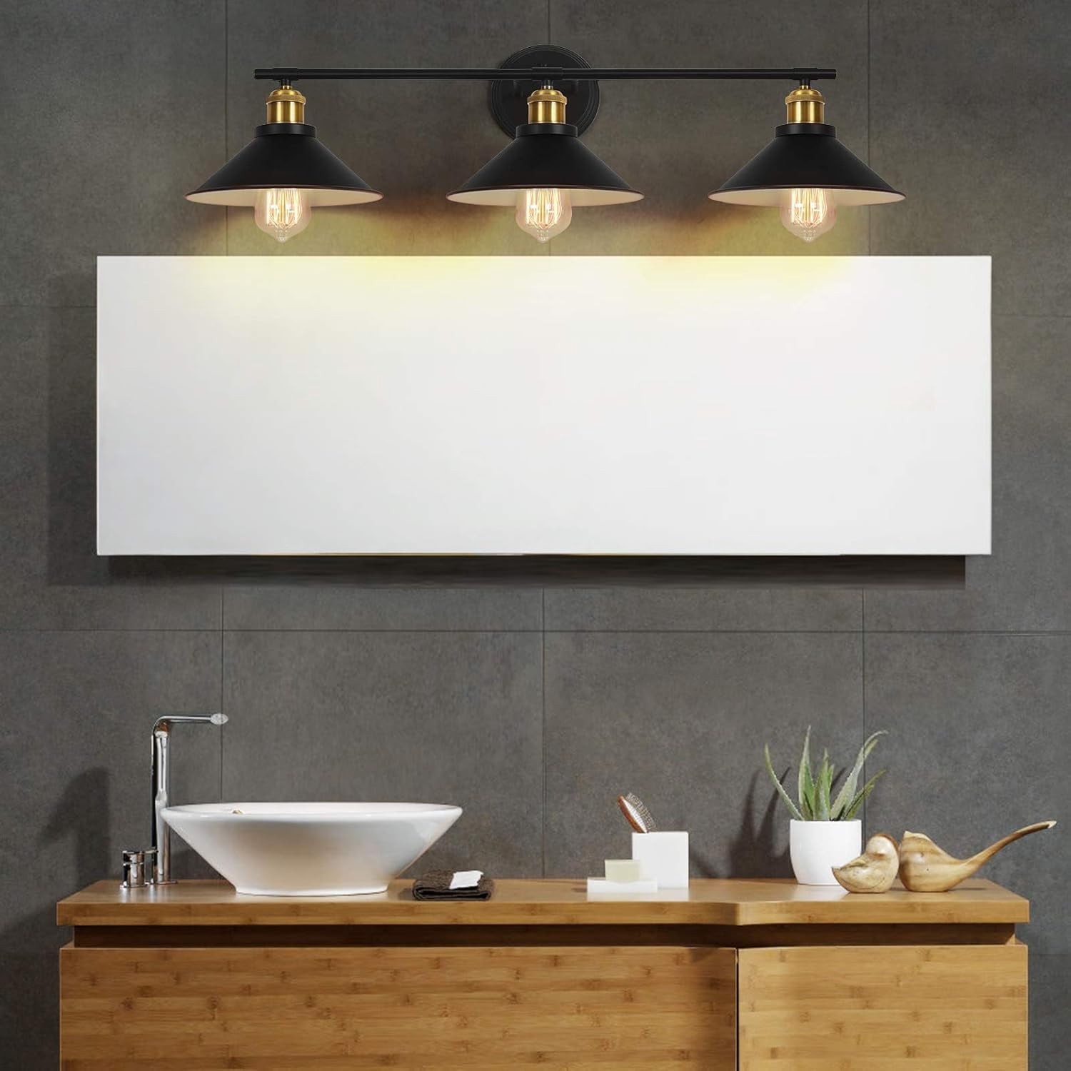 Oumilen Industrial Farmhouse Indoor 3-Light Wall Sconce with Matte Metal Shades