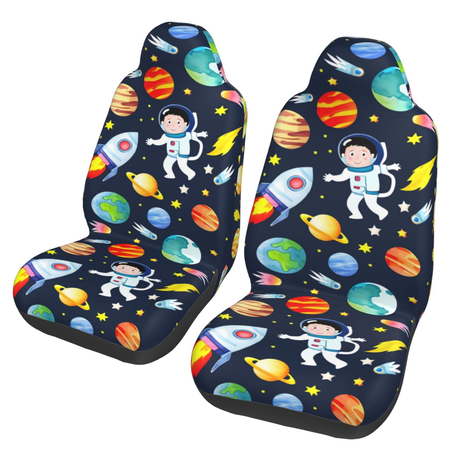 TEQUAN Front Seat Covers, Space Rocket Astronaut Pattern 2 Piece Car Seat Cover Fit Most Car SUV