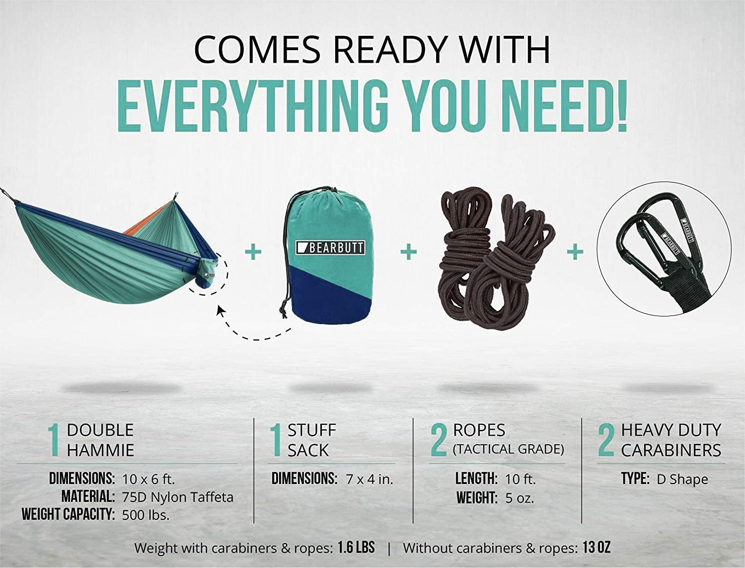 Bear Butt Double Camping Hammock and Bear Butt Kodiak Hammock Straps Bundle : Bear Butt Double Parachute Camping Hammock, Blue⁄Gray