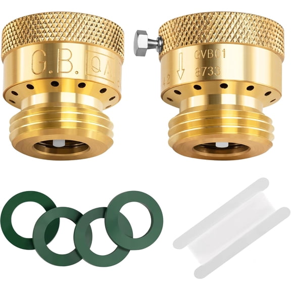 MKEUDQ-2 Pack Brass Vacuum Breaker 3/4" Inch GHT Hose Bibb Connector Backflow Preventer for Garden Spigot RV Hose Connection Backflow Preventer Connector with Tape and Extra washers