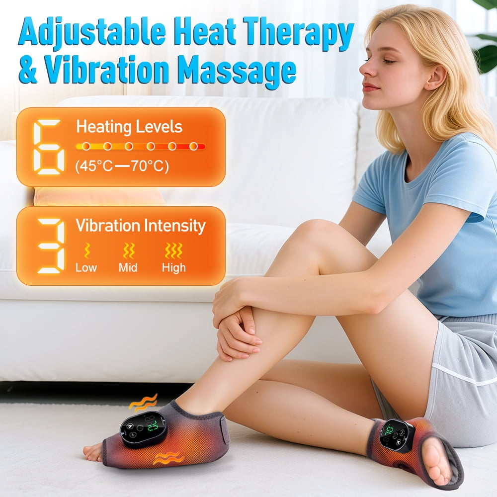 Cordless Foot Ankle Massager, Ankle Heating Pad, Ankles Heated Wrap, Foot Heating Pad with 6 Heat Levels, 3 Timing & Vibration, 3000mAh Battery, Adjustable Strap for Left/Right Feet, Gray 2pcs