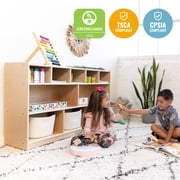 ECR4Kids 5+5 Cubby and Storage Mobile Tray Cabinet, Classroom Furniture, Natural