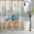 thumbnail image 2 of Brown Vintage Coastal Shower Curtain, 72" x 84", Summer Nautical Coral Starfish Shell Waterproof Bathroom Curtain Washable Shower Curtain Set with 12 Hooks, 2 of 8