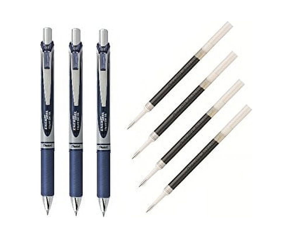 Pentel EnerGel Deluxe RTX Liquid Gel Ink Pen Set Kit, Pack of 3 with 4 Refills (Navy Blue - 0.7mm)