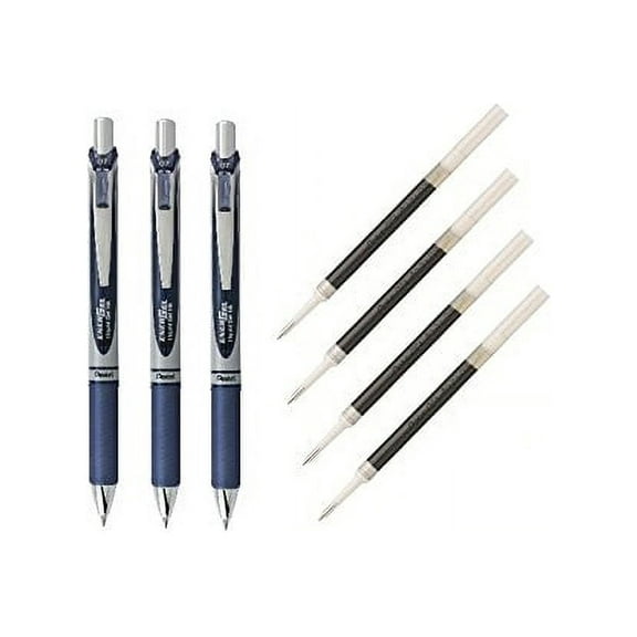 Pentel EnerGel Deluxe RTX Liquid Gel Ink Pen Set Kit, Pack of 3 with 4 Refills (Navy Blue - 0.7mm)