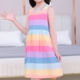 thumbnail image 5 of MHZLDYZ Girls Summer Dress Summer New Colorful Stripe Sleeveless Strap Round Neck Girls' Soft Comfortable Fashion Casual Dress Dresses for Girls 10-12 (Hot Pink,100), 5 of 6