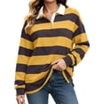 thumbnail image 2 of Mifsaly Womens Oversized Sweatshirts Striped Button Down Collared Pullover Tops Fall Winter Fashion Stylish Y2K Street Daily Going Out Lounge Outfits, 2 of 9