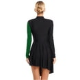 thumbnail image 2 of YIZYIF Womens Long Sleeve Lyrical Contemporary Dance Leotard with Attached Asymmetrical Hem Skirt Dancewear Green M, 2 of 7