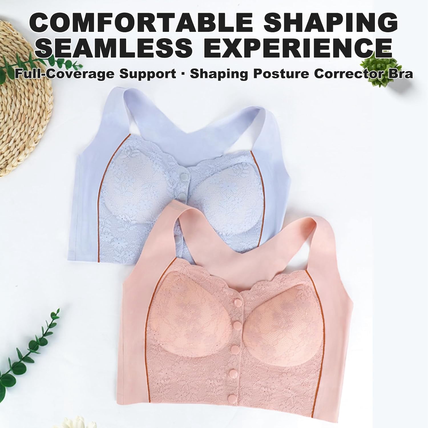 Bustella Front Closure Bras for Women - Button-Up Posture Corrector Bra, Seamless Cooling Comfort Bra with Side Support & Lift, Soft Nylon Spandex Fabric