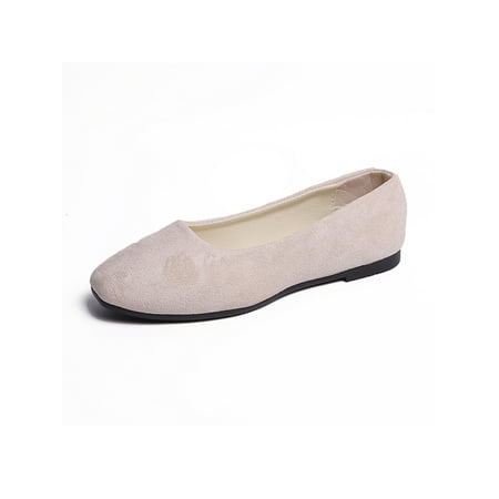 

Woobling Ladies Flats Slip On Walking Shoe Square Toe Casual Shoes Dance Moccasins Fashion Ballet Flat Comfort Lightweight Beige 6.5