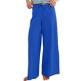 thumbnail image 3 of Women's Elastic Drawstring Waist Pants, Solid Color Casual Lounge Pants, Soft Wide Leg Loungewear for Home, Daily Wear, Relaxed Outfits and Comfort Blue XL, 3 of 7