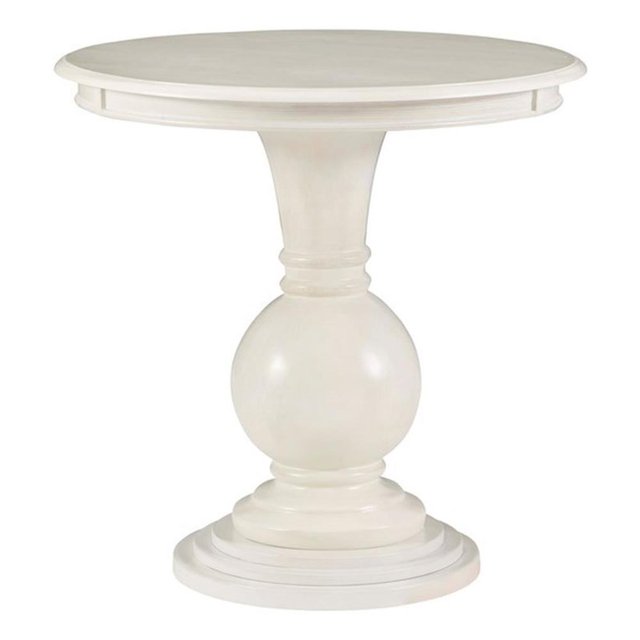 Linon Table d'Appoint Ronde en Tremble avec Base Piédestal, 26,5 Po de Hauteur, en Bois Fini Crème