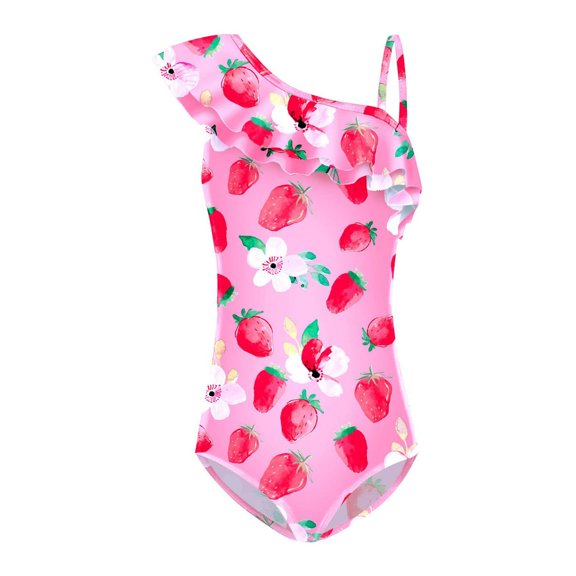 Usaibhir Toddler Girls One Piece Swimsuit Skirted Bathing Suits One Shoulder Ruffle Bathing Suit Adjustable Swimwear 5-12T