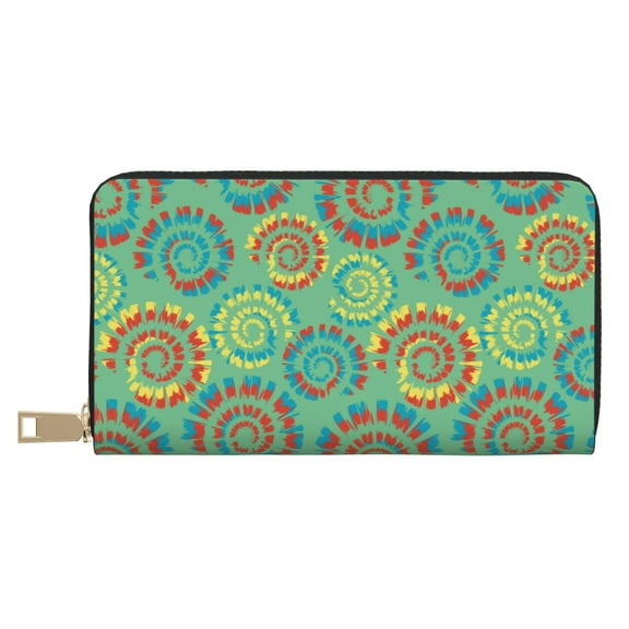 Leather Thin Slim Wallets for Women Men - Colourful Tie Dye Clutch Card Wallet for Women Men with Zipper
