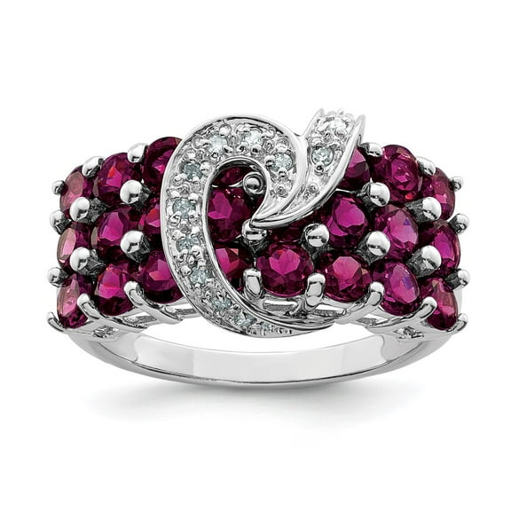 Primal Silver Sterling Silver Rhodium Rhodolite Garnet and Diamond Ring