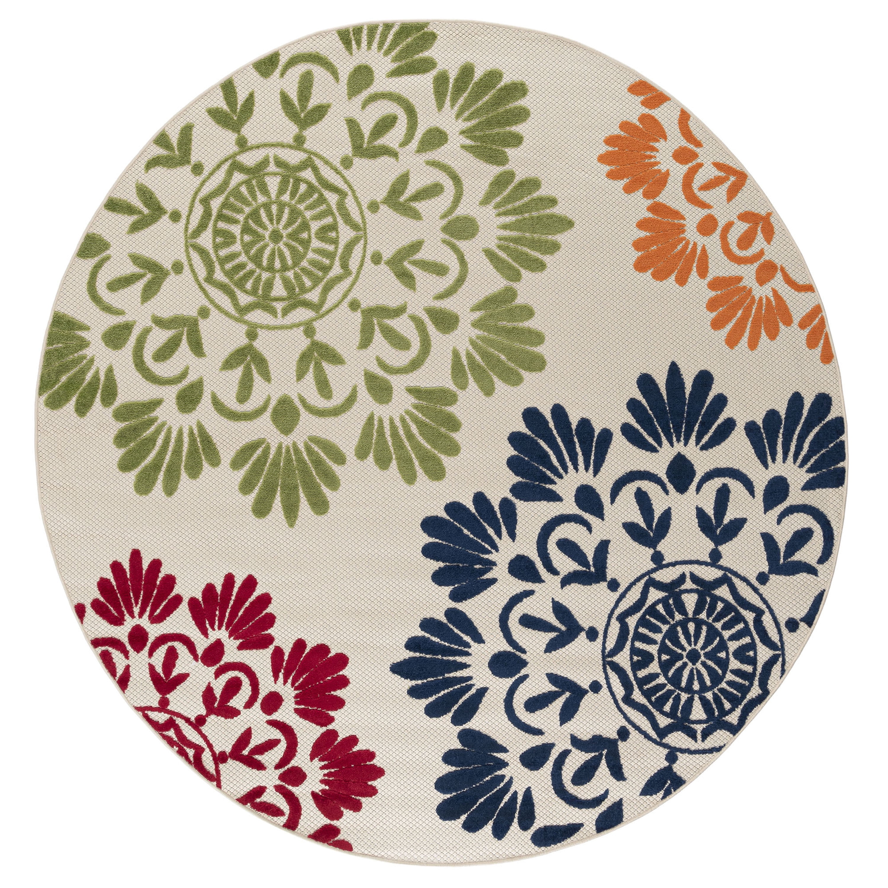 Oasis Modern Floral Multicolor Polypropylene Indoor Outdoor Area Rug, 5'x5' Round