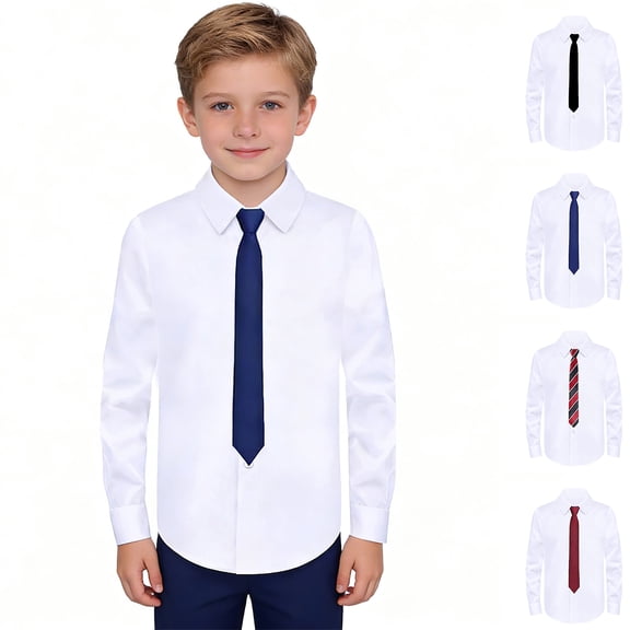 Bigetiay Long Sleeve Dress Shirt for Boys and Girls School Formal Wear Classic Fit Daily Casual White 6-7 Years