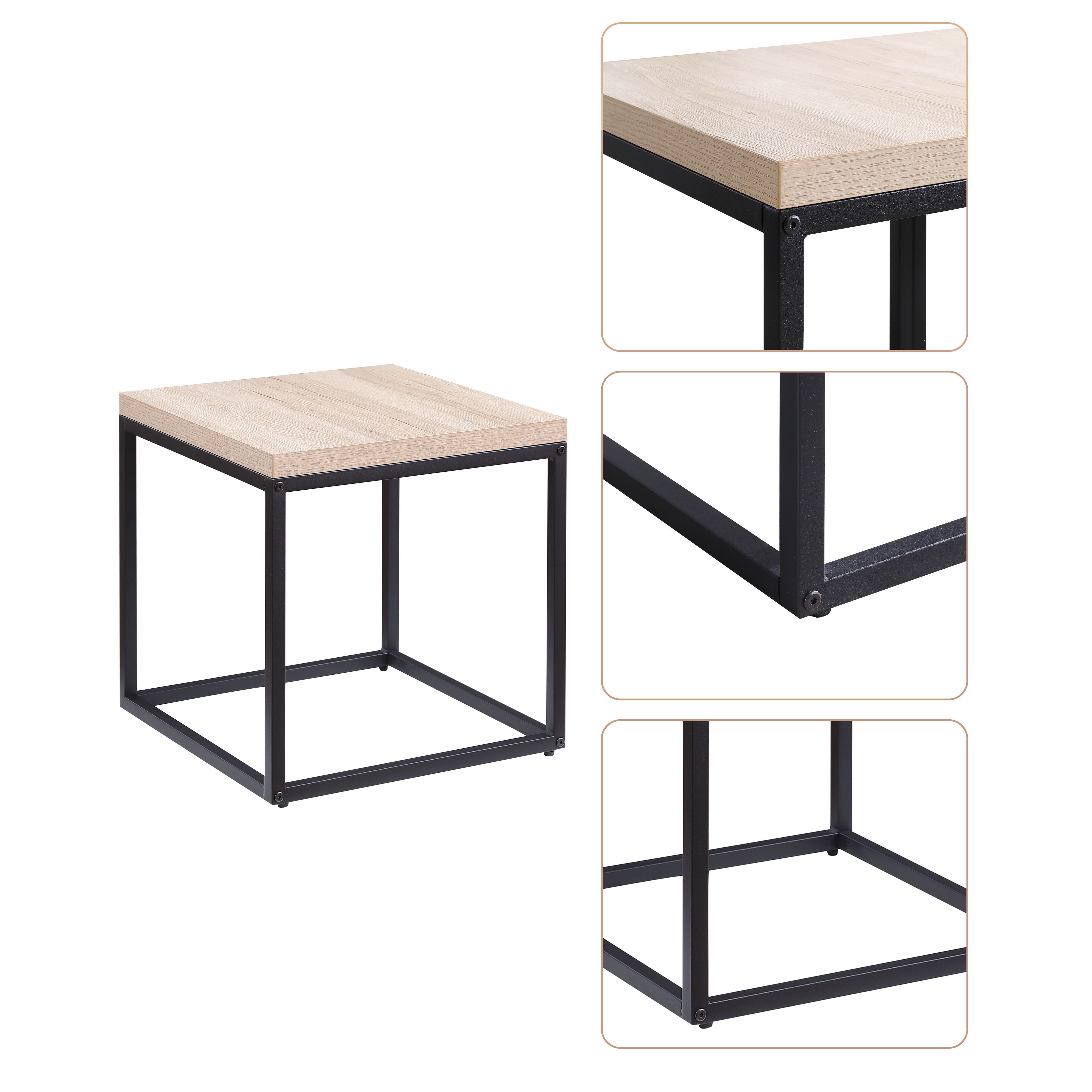 End Table Side Table,Square Wood and Metal Nightstand,Storage Small End Table, for Living Room Bedroom, Natural Oak