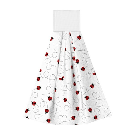 

Sikiie Ladybugs Flying On Dotted Route Hand Towel with Loop Hanging Towel Absorbent Tie Towels for Kitchen Tea Bar Bathroom Decor