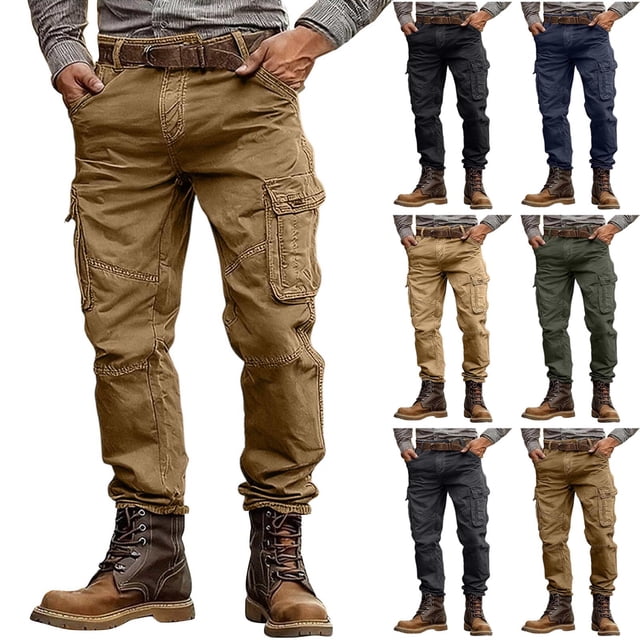 DDAPJ pyju Pantalon de Travail en Coton pour Hommes, Pantalon Cargo en Ripstop avec Poches, Pantalon de Randonnée Léger pour l'Extérieur, Vert Armée 36