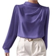 thumbnail image 2 of Trendsetting Women's Apparel Fashion Plus Size 2024 Women's Winter Solid Color New Elegant Shirt Long Sleeved Chiffon Semi High Neck Pullover Top, 2 of 8