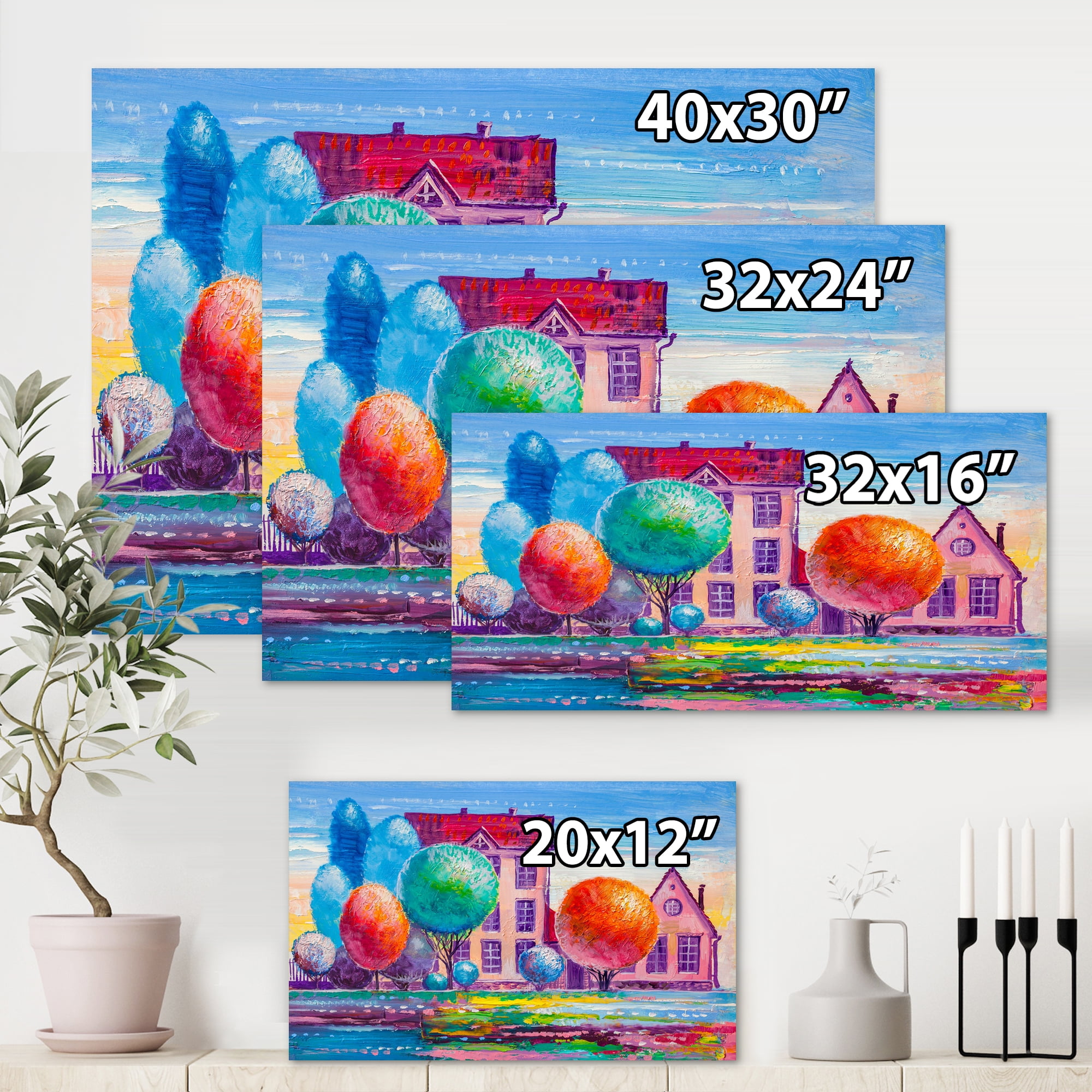 Designart ' Abstract Daydream House In The VIllage ' Traditional Canvas Wall Art Print