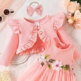 thumbnail image 5 of Mnyotv Baby Girl Tutu Dress with Cardigan Headband 3Pcs Set Floral Mesh Dresses Birthday Outfits for Girls Size 6-9Months, 5 of 6