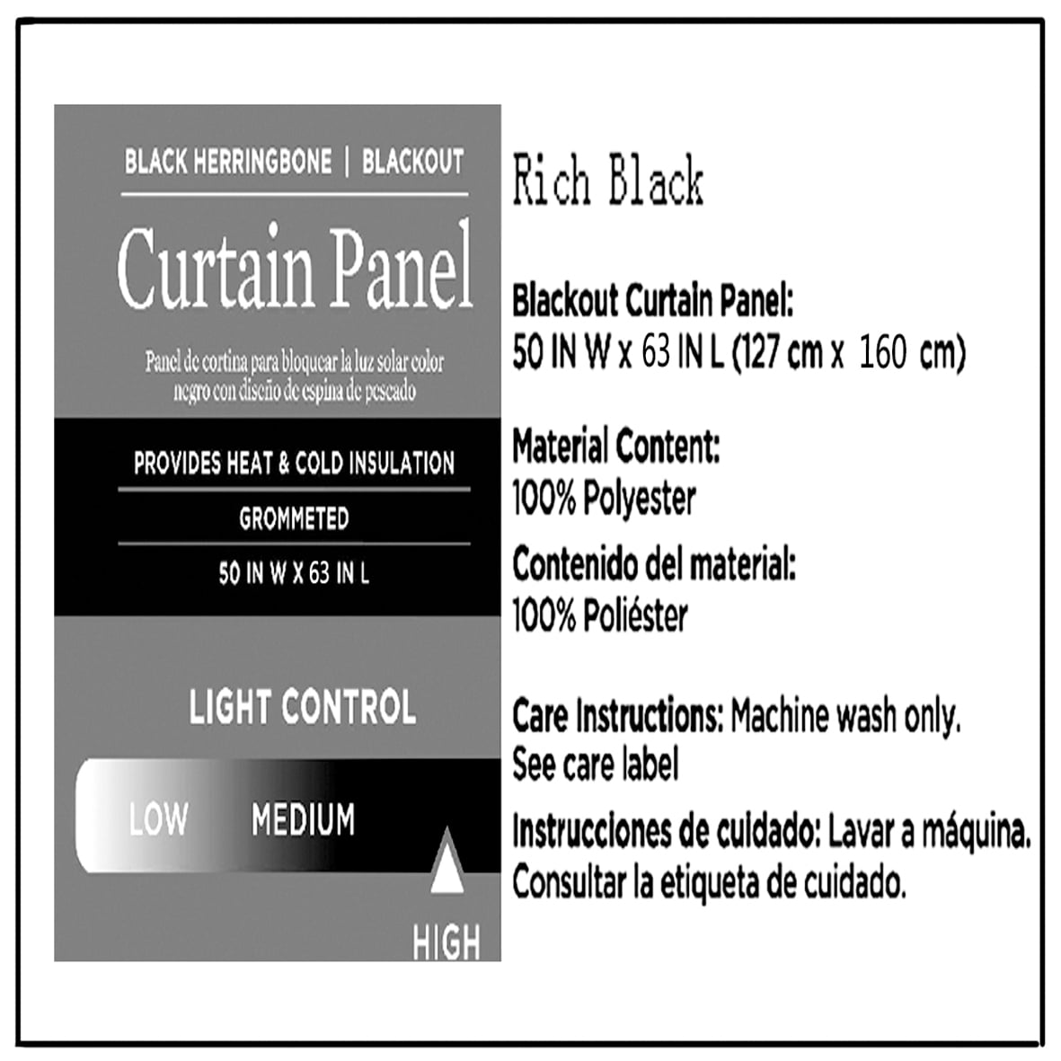 Better Homes & Gardens Solid Herringbone Blackout Curtain Panel, 1 Panel, Black, 50" W x 63” L