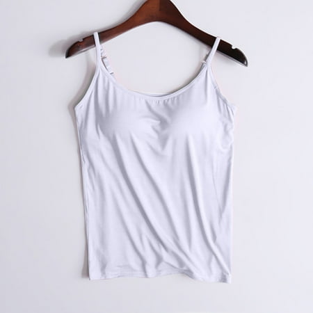 JingHai Women Camisole with Built in Bra  Womens Adjustable Spaghetti Strap Cami Tanks Basic Padded Comfy Yoga Tops White XXL