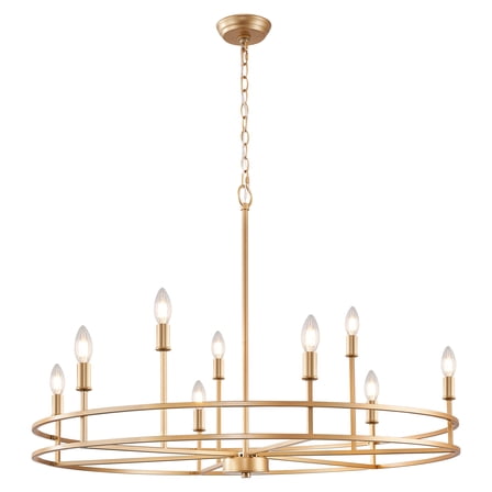 Brushed Gold Chandelier Light Fixture 9-Light Round Dining Room Chandelier Over Table Brass Chandeliers Lighting for Master Bedroom 35in Metal Chandeliers for Living Room Foyer Bathroom