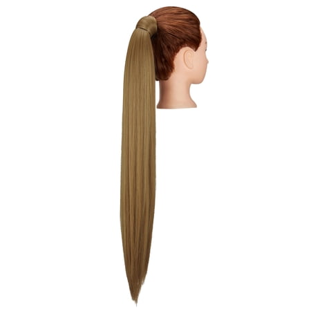 LELINTA 20/28 Inch Afro Long Straight Ponytail Extension Magic Paste Clip in Wrap Around Synthetic Wrap Drawstring Ponytails Hairpiece for Women (Brown)