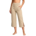 thumbnail image 2 of Womens High Waisted Capri Wide Leg Yoga Pants with Slits Summer Casual Athletic Workout Cropped Pants with Pockets,Beige,L, 2 of 8