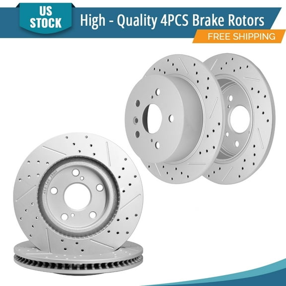 YXPCARS 4PCS Front & Rear Brake Rotors(121.44146, 121.44188), Drilled & Slotted Disc Rotors Kit for Lexus ES300h ES350 Toyota Avalon 2013-2018 Camry 2012-2017