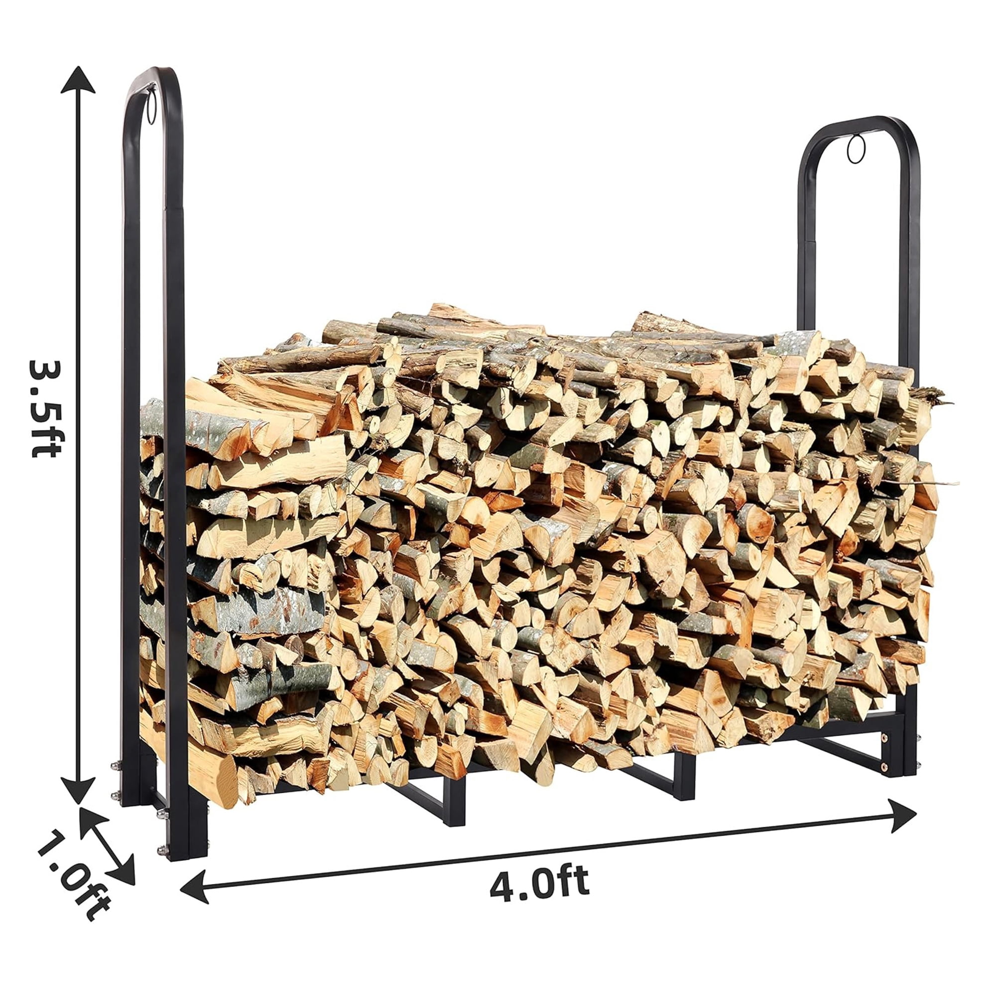 Elevon 4FT Firewood Rack, Heavy Duty Metal Log Holder for Indoor and Outdoor Fireplace, Wood Storage Stacker and Organizer