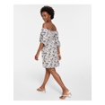 thumbnail image 2 of BAR III Womens Beige Smocked Pullover Lined Floral 3/4 Sleeve Off Shoulder Short Party Fit + Flare Dress L, 2 of 4